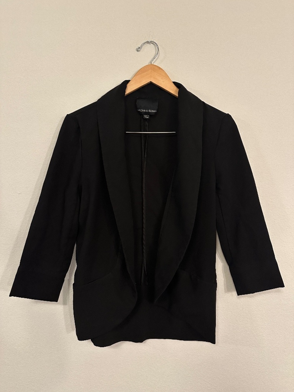 Harlowe & Graham Black Draped Open Front Waterfall Blazer Jacket Women's